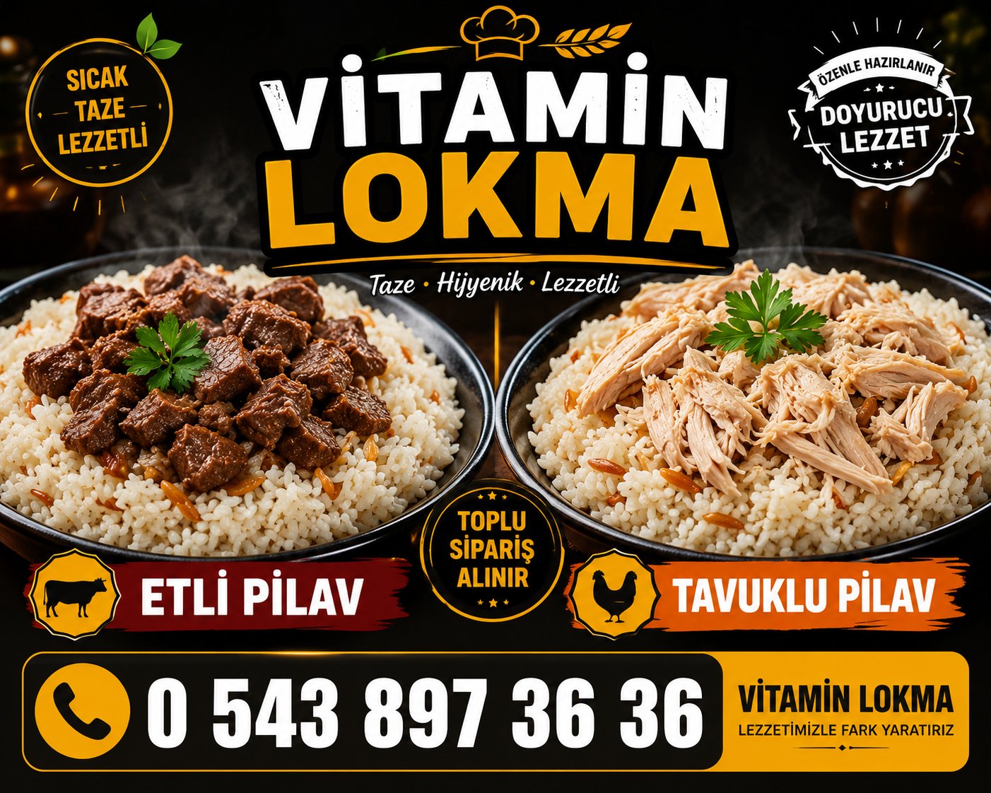 Vitamin Lokma etli pilav ve tavuklu pilav, toplu organizasyon siparişi